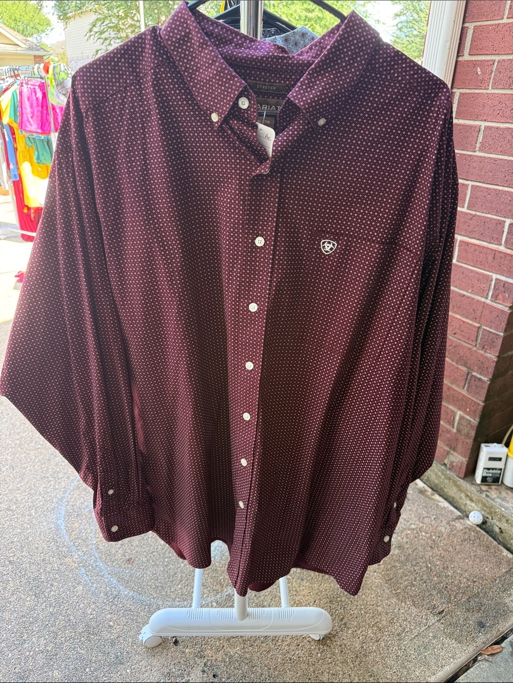 Ariat Men’s Maroon Button-Down Shirt with Micro Dot Pattern